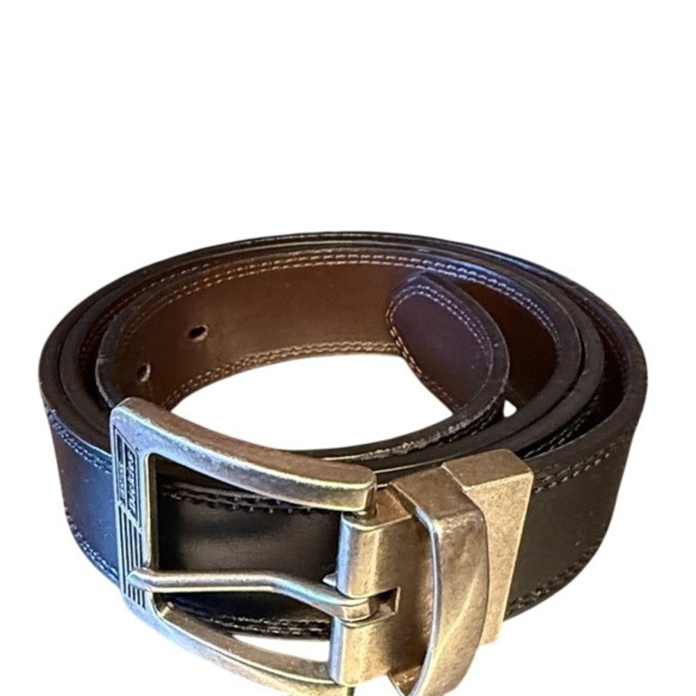 Genuine Dickies Workwear Belt Black Brown Leather Silver Buckle Men's Size 42‎